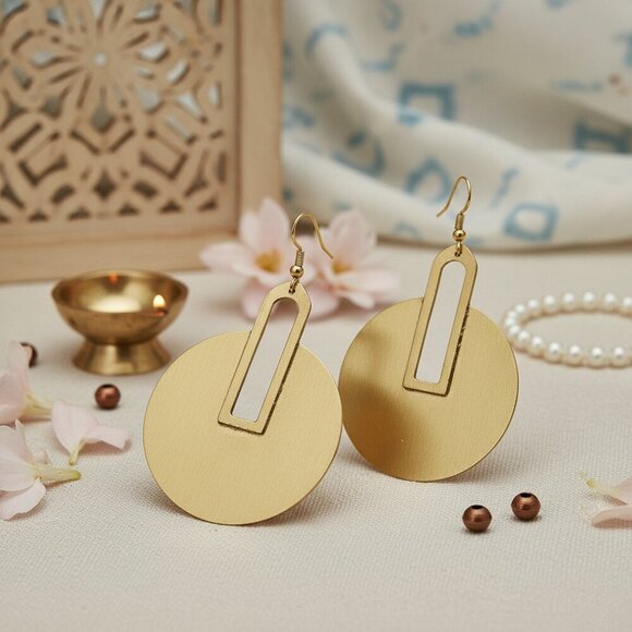 🆕️Boho Luxe Statement Indian Artisanal Brass & Iron Earrings 3"L Handmade - Picture 1 of 12